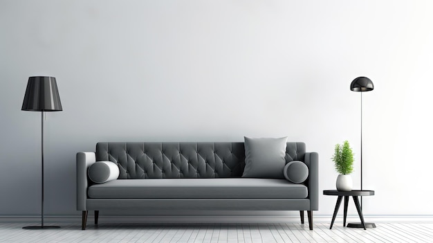 Interior com sofá em design moderno Sofá amplo na sala contemporânea IA gerada