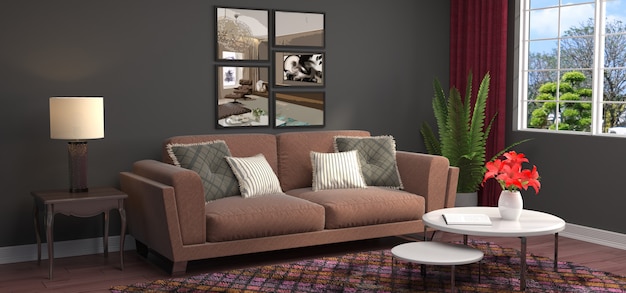 Interior com sofá processado ilustração