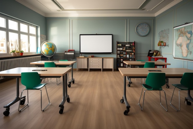 Foto interior del concepto de educación en el aula vacía