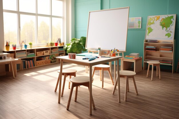 Foto interior del concepto de educación en el aula vacía