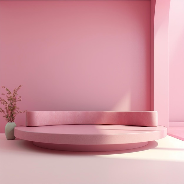 Interior de concepto mínimo de tono rosa vivo en piso y fondo rosa