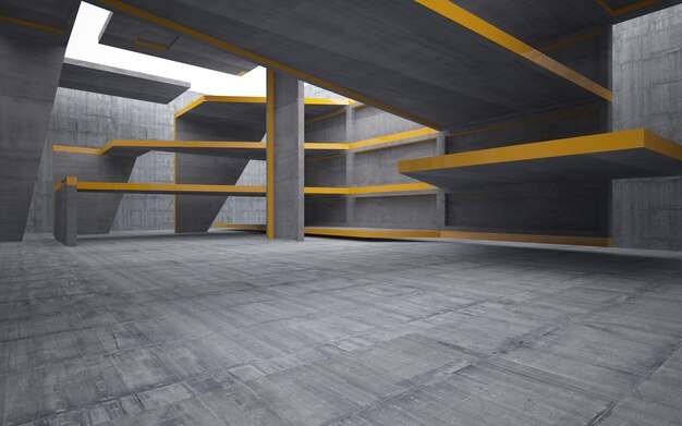 Foto interior concreto arquitetônico abstrato de uma casa minimalista com ilustração 3d de iluminação neon