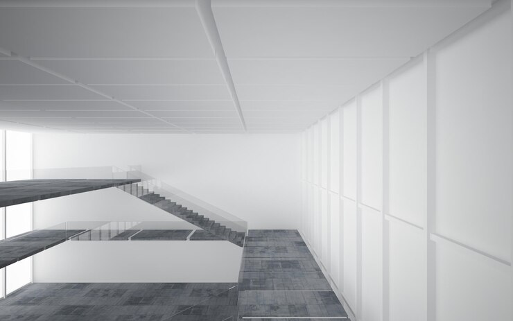 Foto interior concreto arquitetônico abstrato de uma casa minimalista. ilustração 3d e renderização.