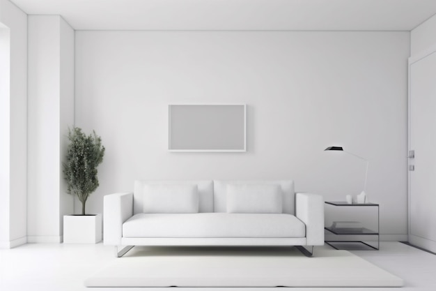 Interior confortável sala de estar luxo estilo de vida interior loft verde sofá branco contemporâneo Generative AI