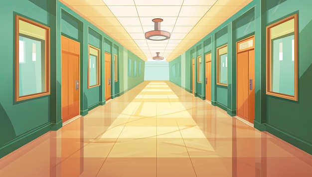 Interior de un corredor escolar Ilustración vectorial en estilo de dibujos animados