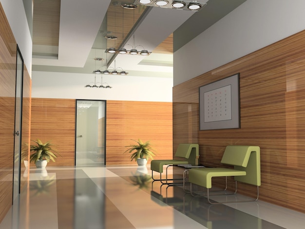 Interior del corredor en la oficina 3D rendering2