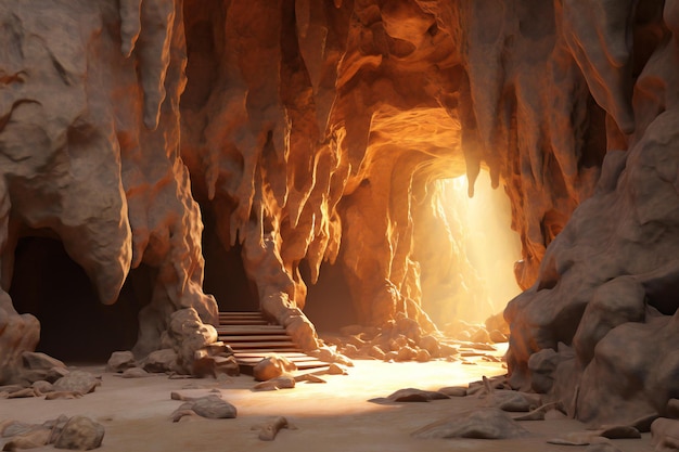 Interior de la cueva con luz solar