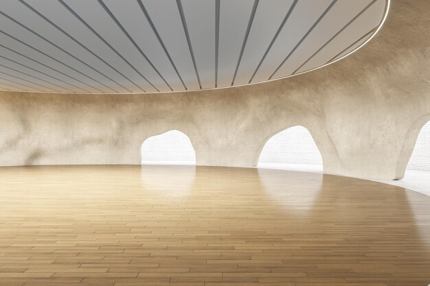 Interior de cueva de madera abstracto con reflejos Concepto de museo y exposición 3D Rendering