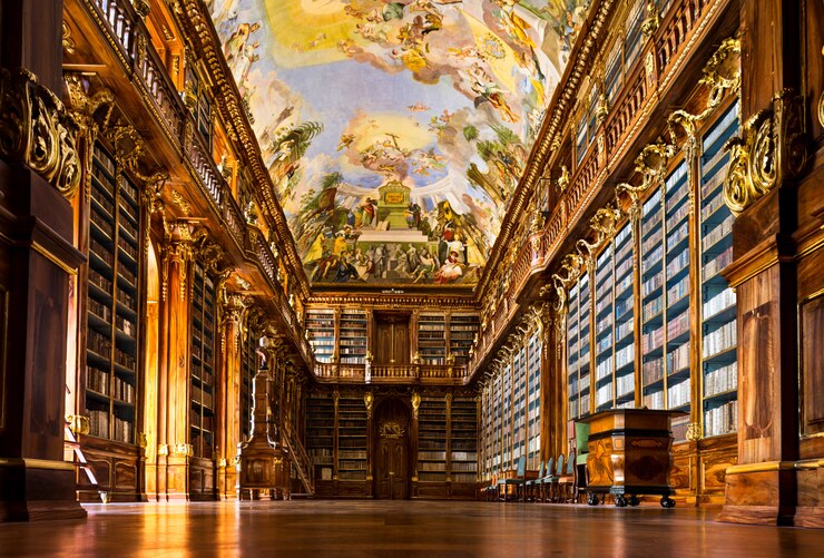 Foto interior da biblioteca do mosteiro strahov