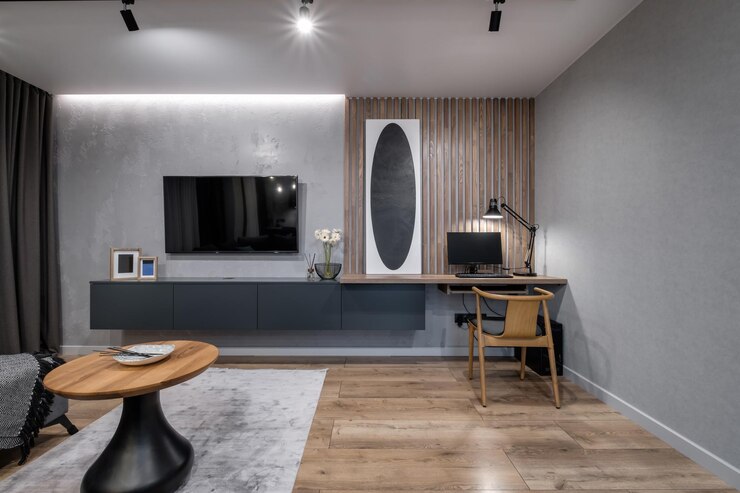 Interior da cara sala de estar em estúdios ou apartamento com sofá