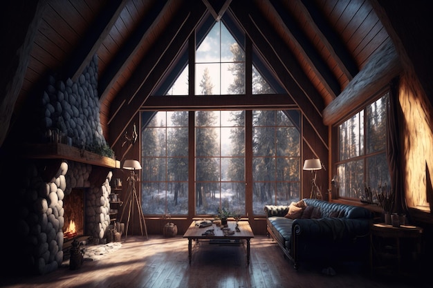 interior da casa na floresta atmosfera aconchegante