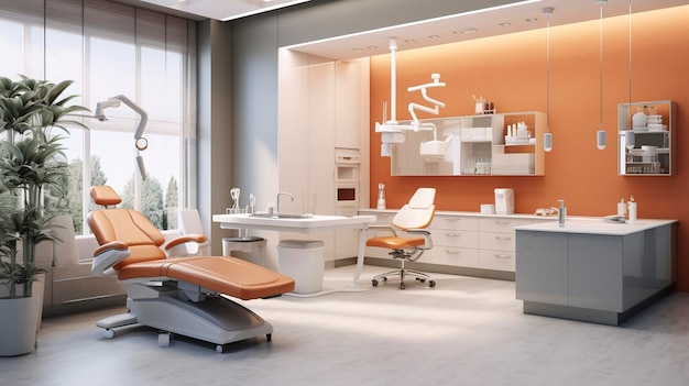 Interior da clínica odontológica com design moderno