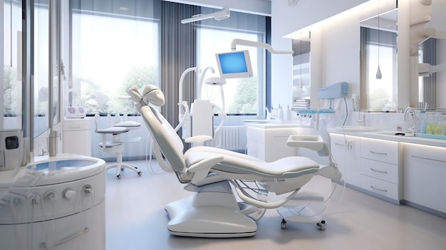Interior da clínica odontológica com design moderno