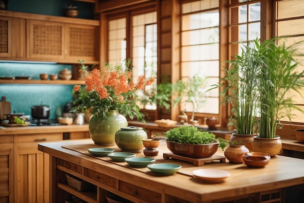 Interior da cozinha em estilo japonês