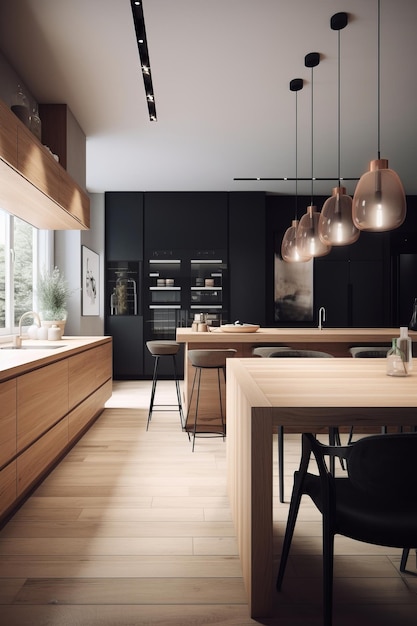 Interior da cozinha em uma casa moderna em estilo scandi