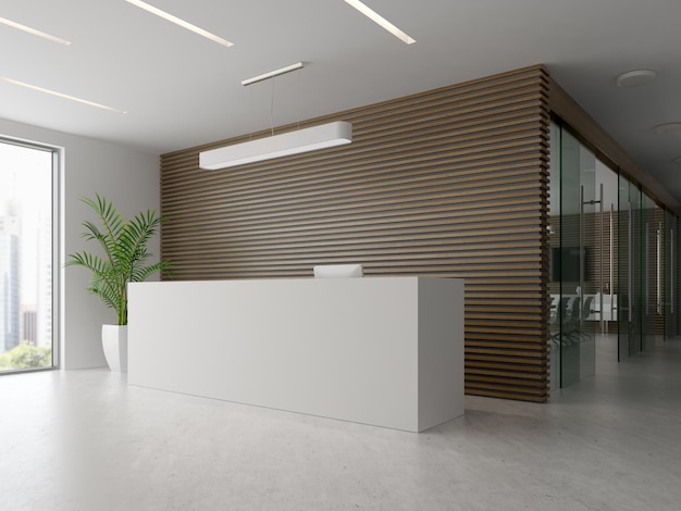 Interior da ilustração 3D da recepção e da sala de reuniões