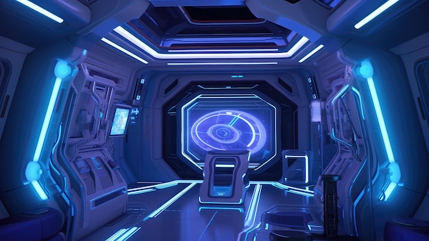 Interior da nave espacial Grunge com renderização 3D de fundo preto Criado com IA generativa