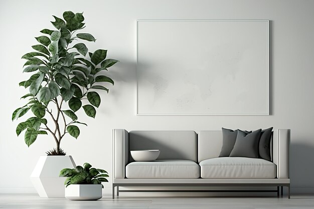 Foto interior da sala de estar com sofá aconchegante pinturas e plantas de casa