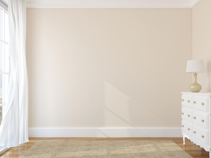 Interior da sala vazia 3d render Foto atrás da janela foi feita por mim