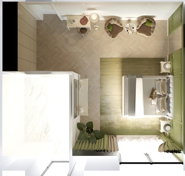 interior de apartamento moderno, ilustração 3D