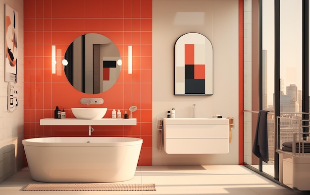 Interior de banheiro de estilo Bauhaus em casa contemporânea
