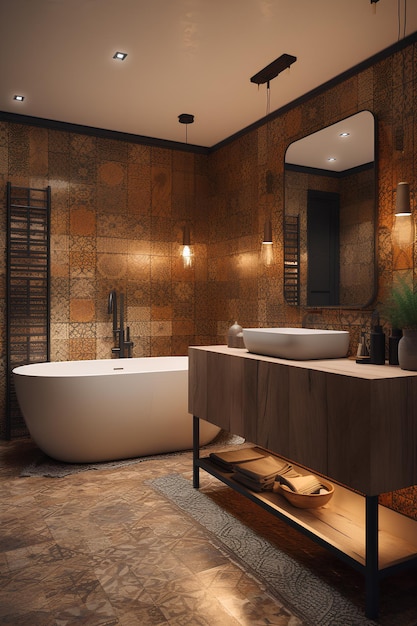Interior de banheiro de estilo indiano em casa de luxo moderna