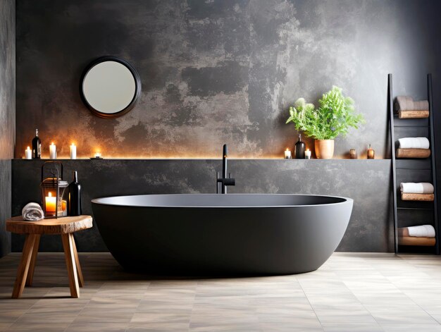 Foto interior de banheiro moderno com um banho de luxo design limpo e luz de uma janela ilustração generativa ai
