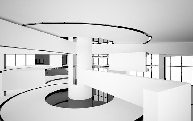 Interior de brilho branco e preto arquitetônico suave e abstrato de uma casa minimalista com janela grande