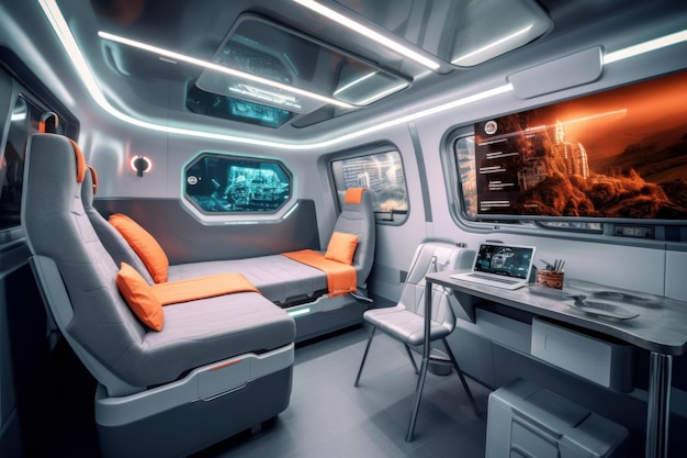 Interior de caravana futurista e de luxo criado com tecnologia de IA generativa