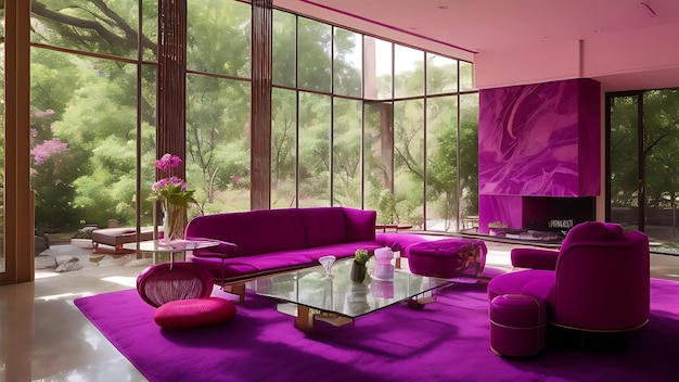 interior de casa de mármore magenta de meados do século elegância moderna em resolução de 8k