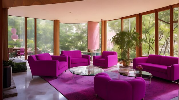 interior de casa de mármore magenta de meados do século elegância moderna em resolução de 8k