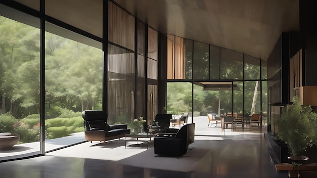 Interior de casa de mármore preto MidCentury Elegança moderna em resolução 8k