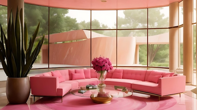 Interior de casa de mármore rosa MidCentury Elegança moderna em resolução 8k