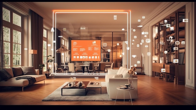 interior de casa inteligente com interface de realidade aumentada UI