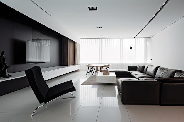 Interior de casa minimalista com móveis elegantes e contemporâneos