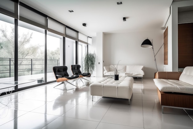 Interior de casa minimalista com móveis elegantes e modernos, design elegante e linhas limpas