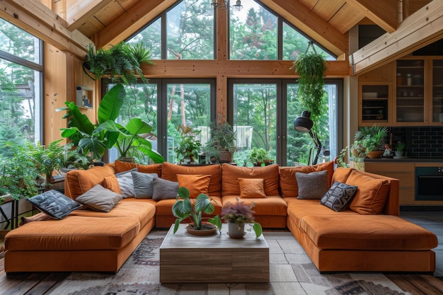 Interior de casa sustentável com características de vida verde