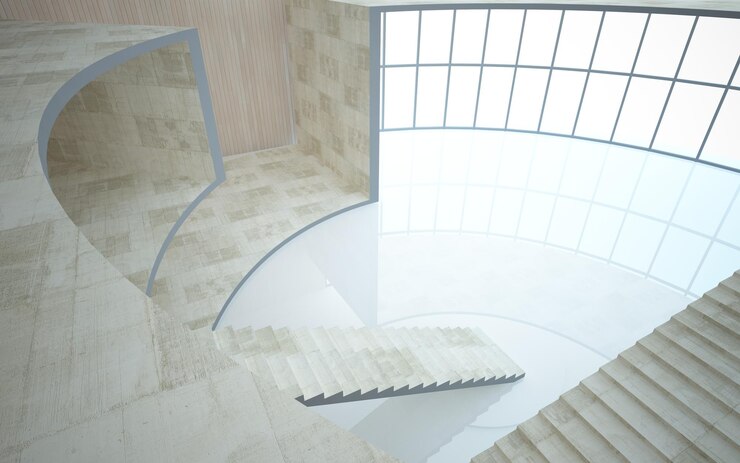 Foto interior de concreto abstrato com ilustração 3d de iluminação neon e renderização