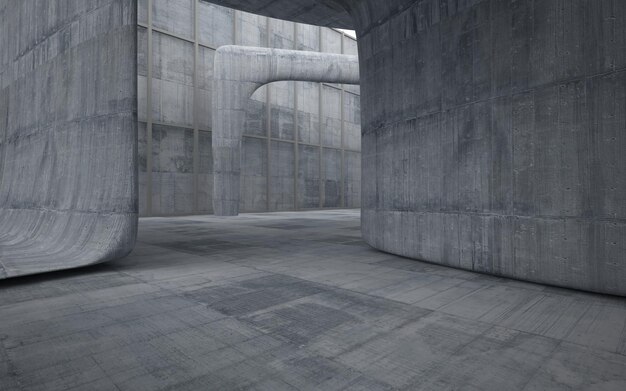 Interior de concreto arquitetônico abstrato de uma ilustração e renderização 3D de casa minimalista