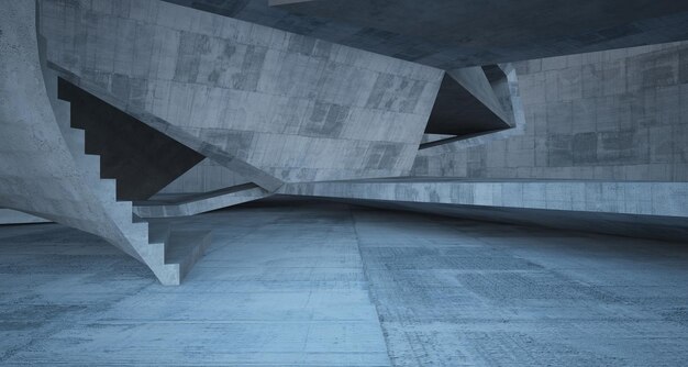 Interior de concreto arquitetônico abstrato de uma ilustração e renderização 3D de casa minimalista