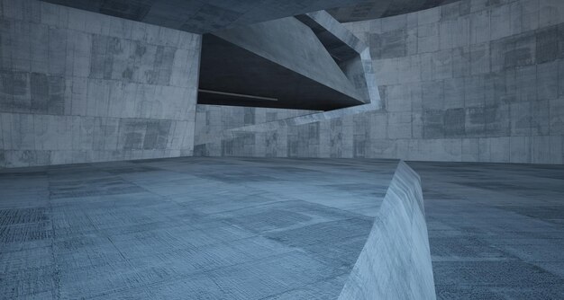 Interior de concreto arquitetônico abstrato de uma ilustração e renderização 3D de casa minimalista