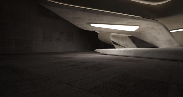 Interior de concreto arquitetônico abstrato de uma ilustração e renderização 3D de casa minimalista