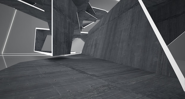 Interior de concreto arquitetônico abstrato de uma ilustração e renderização 3D de casa minimalista