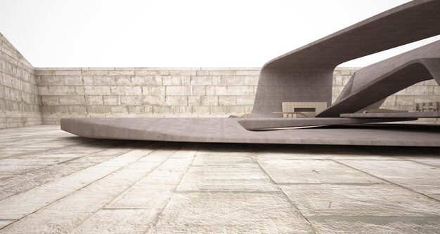 Interior de concreto arquitetônico abstrato de uma ilustração e renderização 3D de villa moderna