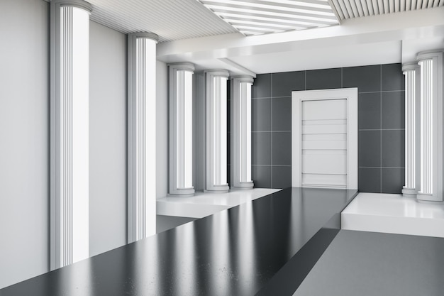 Interior de concreto contemporâneo com apresentação de pista e conceito de moda renderização em 3D
