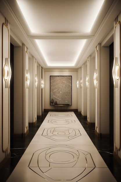 Foto interior de corredor de estilo artdeco em casa de luxo