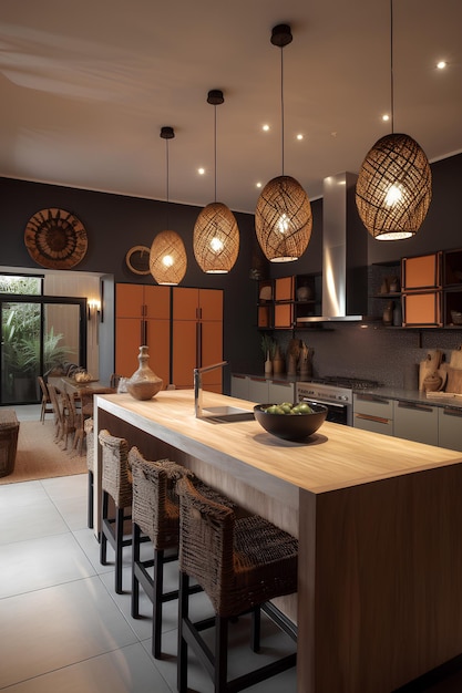 Interior de cozinha de estilo africano em casa de luxo Conteúdo de IA gerativa