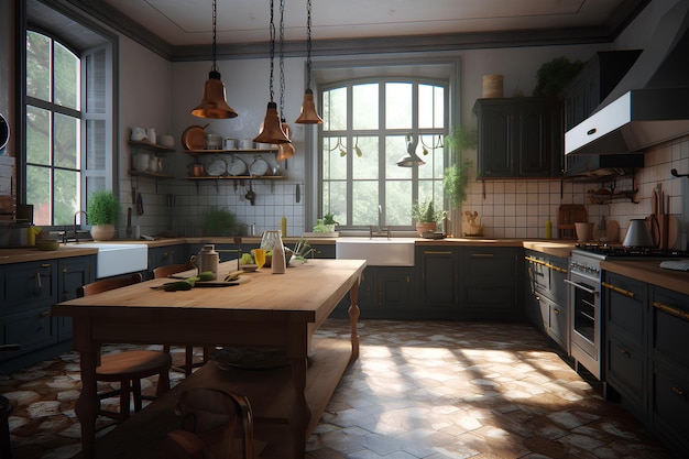 Interior de cozinha de estilo clássico em casa de luxo Conteúdo generativo de IA
