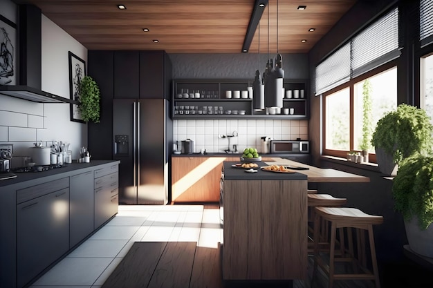 Interior de cozinha moderna e elegante