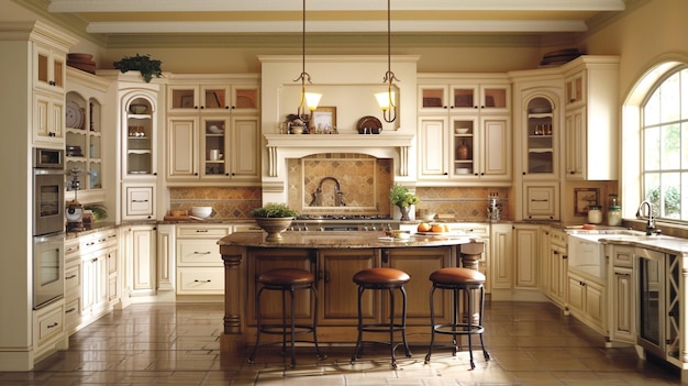 Interior de cozinha tradicional elegante com luz natural
